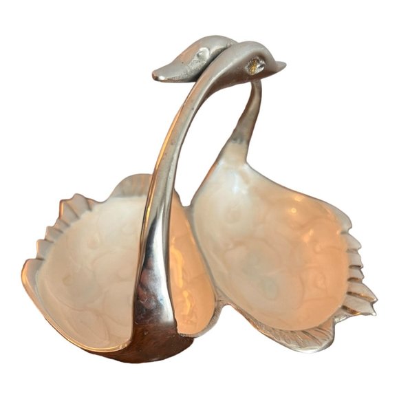 Other - Vintage Stainless Double Swan Pearl Like Inside Bowl Trinket Candy Dish 4.25"